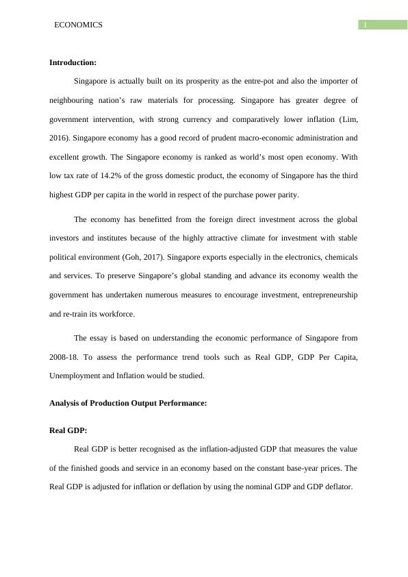 Economic Performance of Singapore from 2008-18: Analysis of Real GDP, Unemployment and Inflation_2