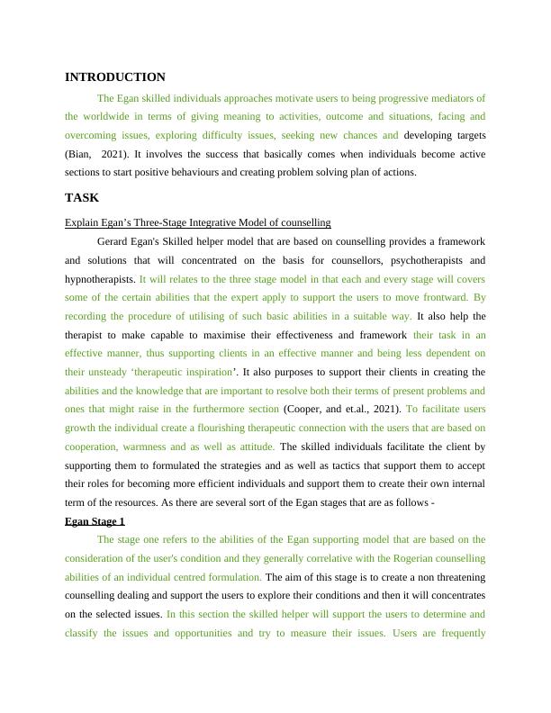 Egan’s ThreeStage Integrative Model of Counselling and Importance of Theory
