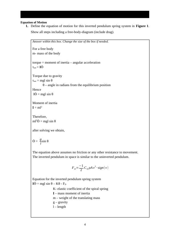 EGB211 Computer Lab Assignment: Analytical and Numerical Solutions to Non-Linear Equation of Motion_4
