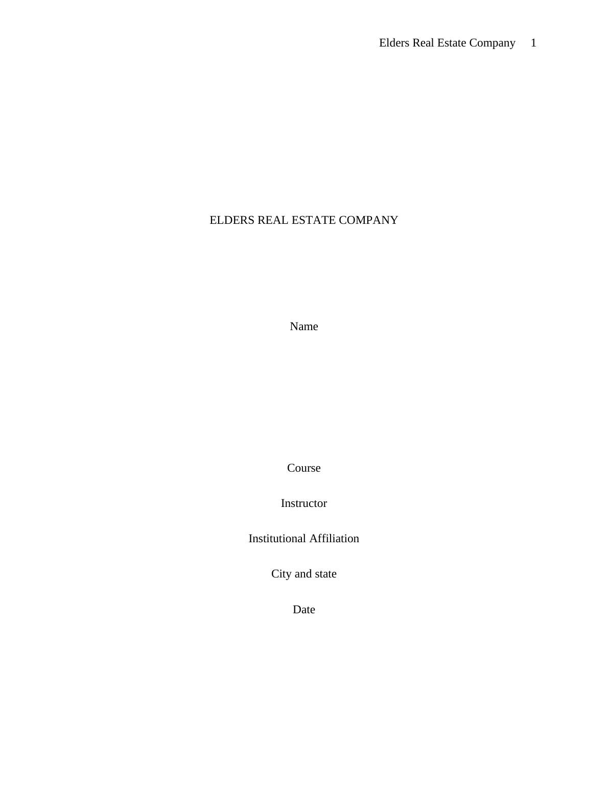 Elders Real Estate Company Market Entry Strategy and Analysis