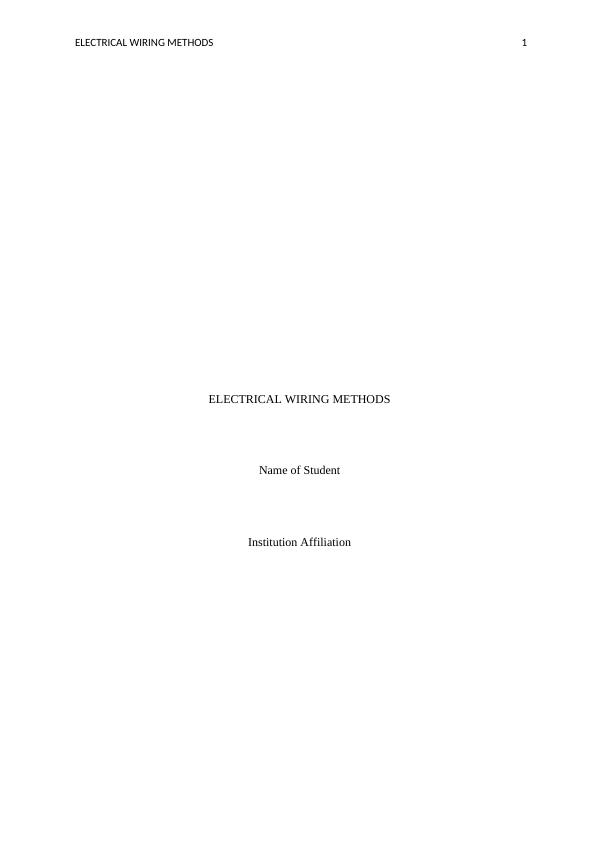 Electrical Wiring Methods for Homes and Buildings Desklib