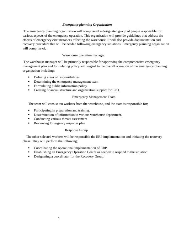 Emergency Response Plan for Industrial Warehouse