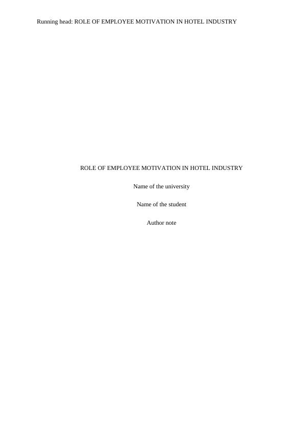 Role of Employee Motivation in Hotel Industry_1