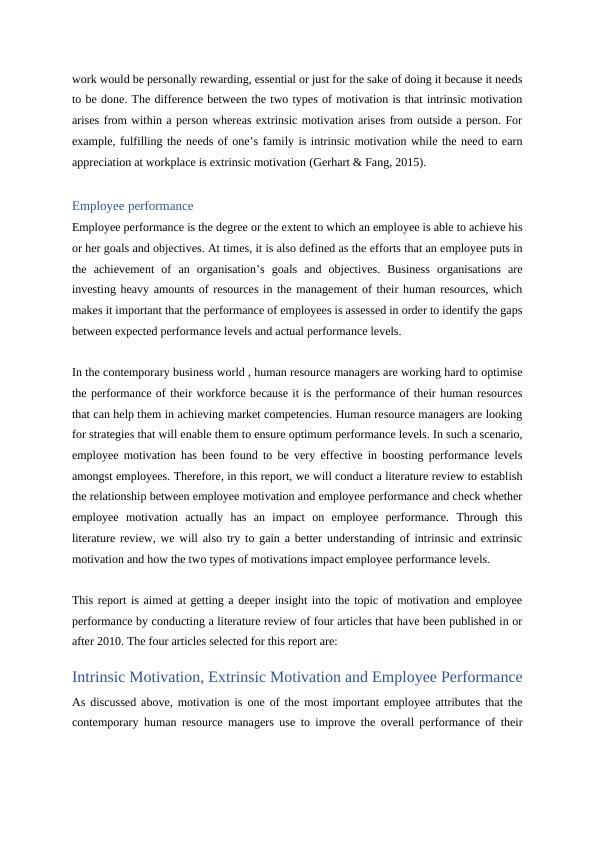 review of literature for employee motivation