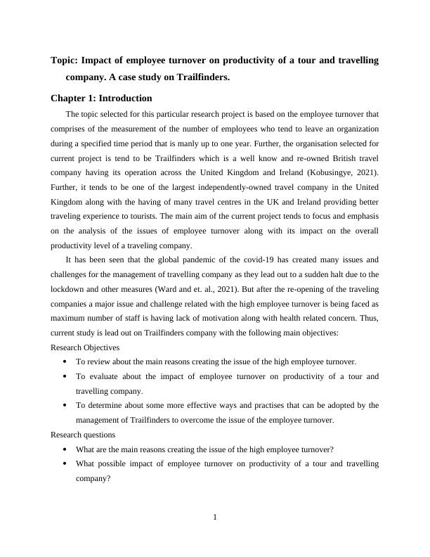Impact of Employee Turnover on Productivity of a Tour and Travelling
