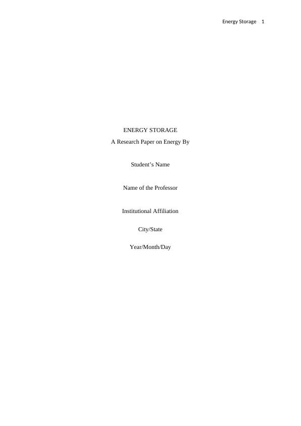 Energy Storage Principles, Advantages, and Design Desklib