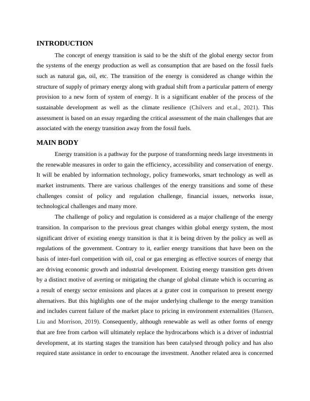 Challenges of Energy Transition: Policy, Financial, Technological