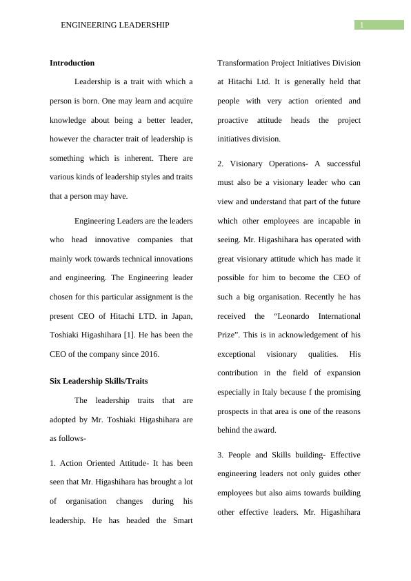 Engineering Leadership Traits and Styles of Hitachi's CEO