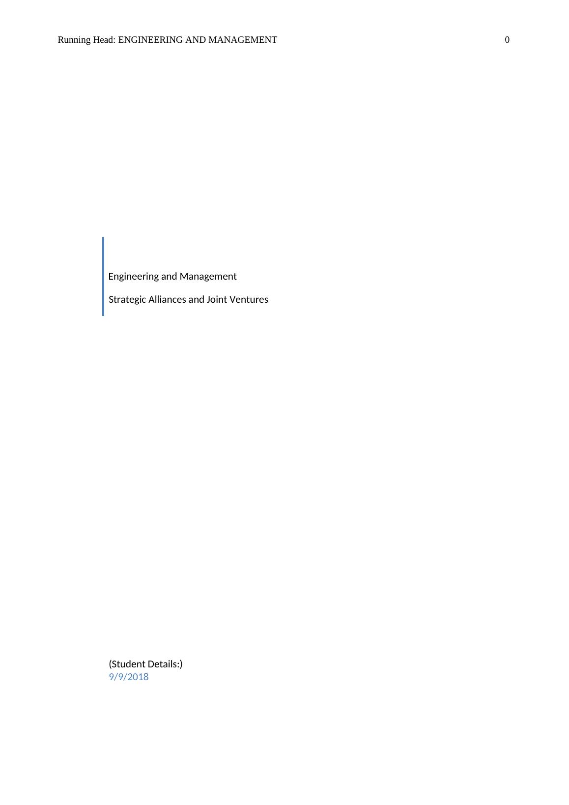 Engineering and Management Review of Strategic Alliances and Joint
