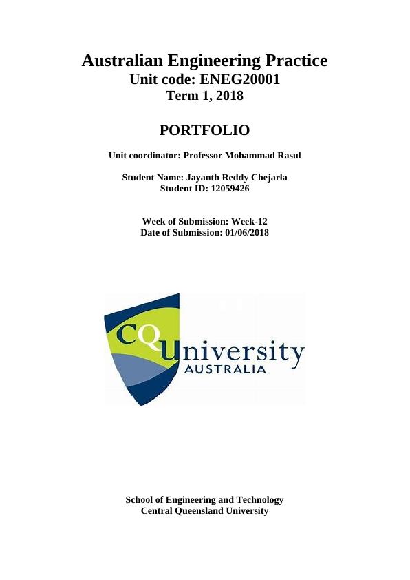 Australian Engineering Practice Portfolio | ENEG20001 | CQU_1