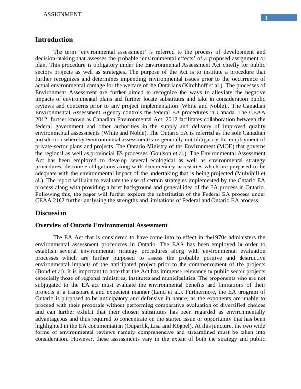 Environmental Assessment in Ontario: A Comparative Analysis with Federal EA Process_2