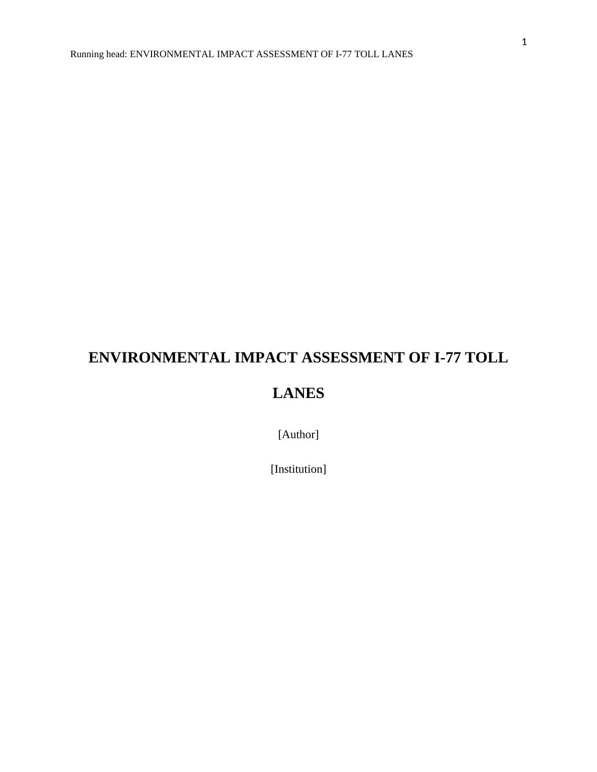 Environmental Impact Assessment of I77 Toll Lanes Desklib