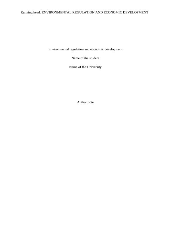 Environmental Regulation and Economic Development Desklib