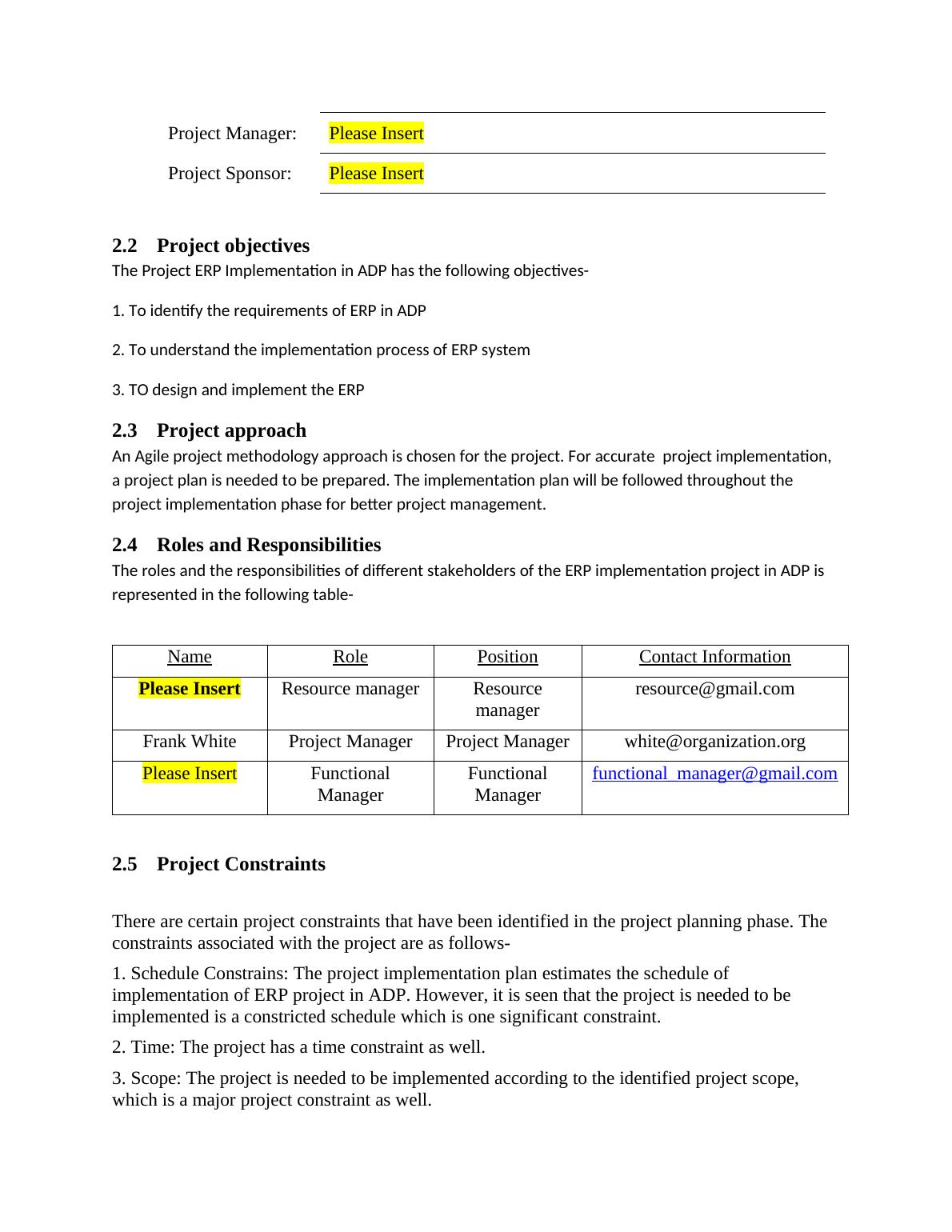 ERP Implementation Project Plan for Automatic Data Processing Inc.