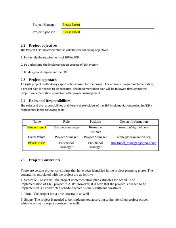 ERP Implementation Project Plan for Automatic Data Processing Inc.