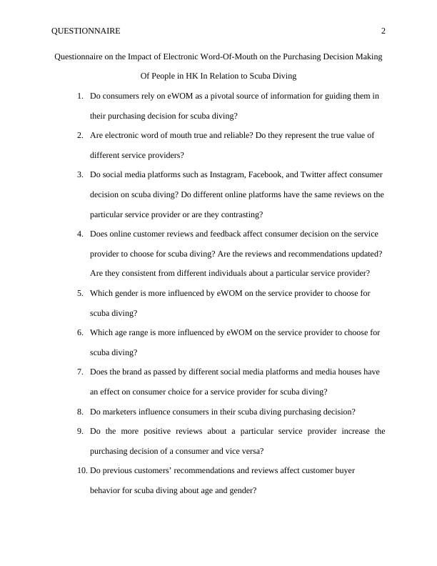 Questionnaire on the Impact of Electronic Word-Of-Mouth on the Purchasing Decision Making Of People in HK In Relation to Scuba Diving_2