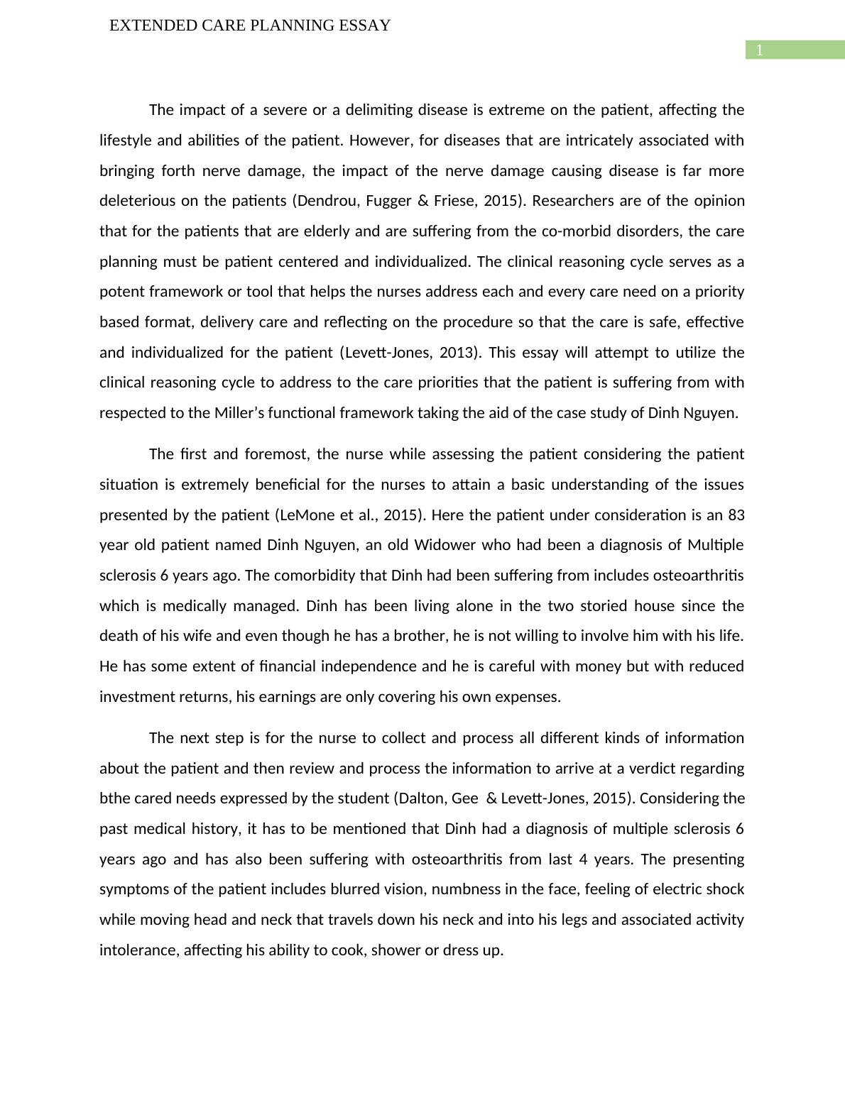 Impact of Chronic Diseases on Patients Extended Care Planning Essay