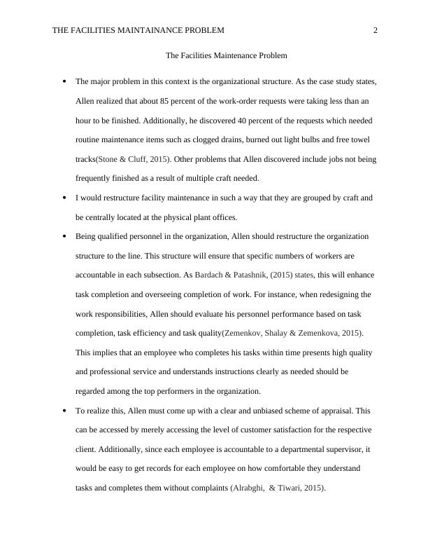 Solving the Organizational Structure Problem in Facility Maintenance