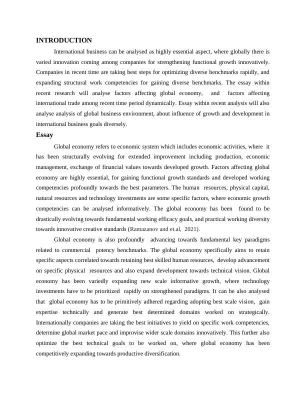 Factors Affecting International Business: Analysis of Global