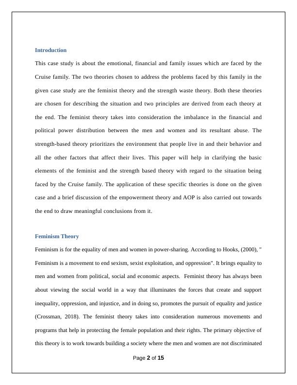 Feminist and Strength Based Theory Application on Cruise Family Case Study_2