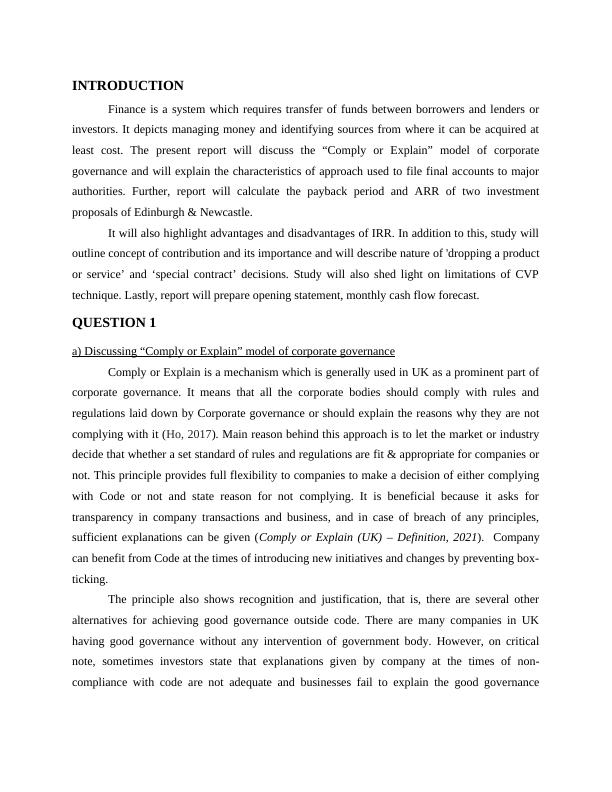 Introduction to Finance Comply or Explain Model, Financial Statements
