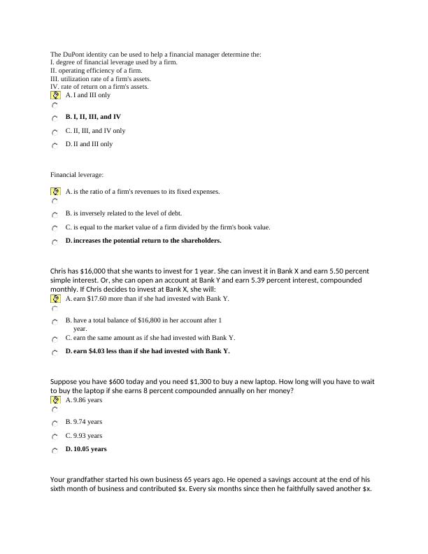 Finance Practice Questions for Exam Preparation | Desklib