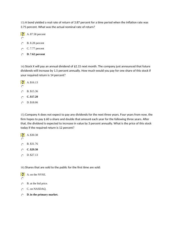 Finance Practice Questions for Exam Preparation | Desklib