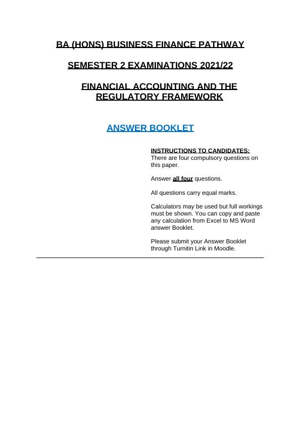 Financial Accounting and Regulatory Framework Exam Answers and Solutions_1