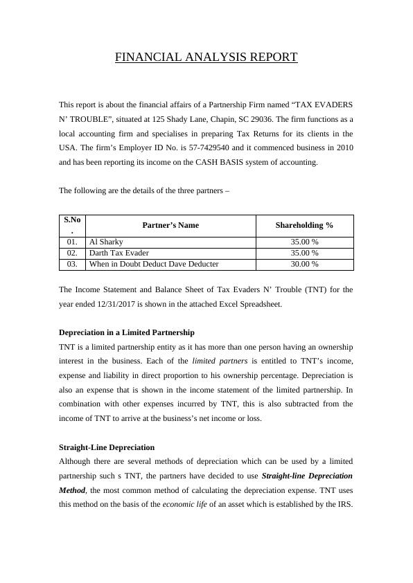 Financial Analysis Report for Tax Evaders N' Trouble Partnership Firm