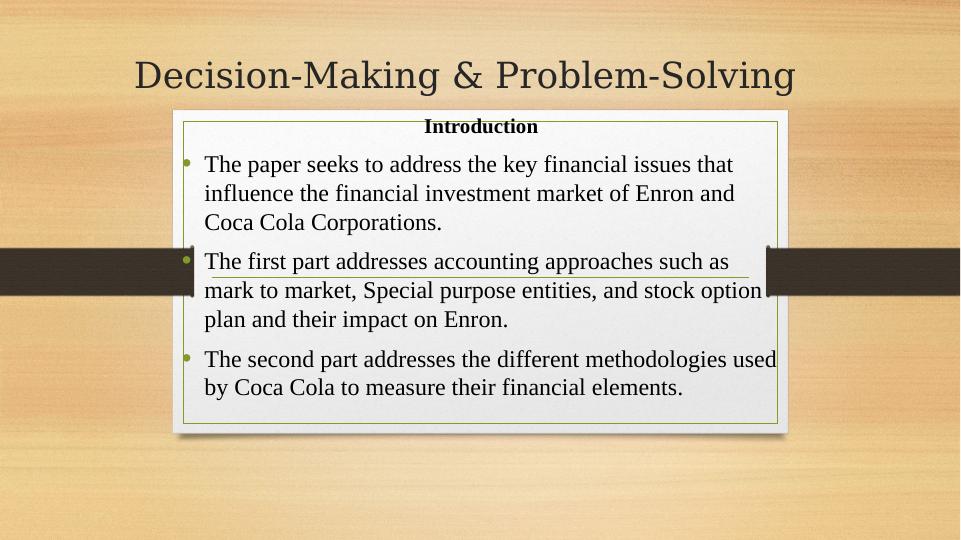 Financial Issues in Enron and Coca Cola Corporations: Accounting Approaches and Methodologies Used for Measurement_2
