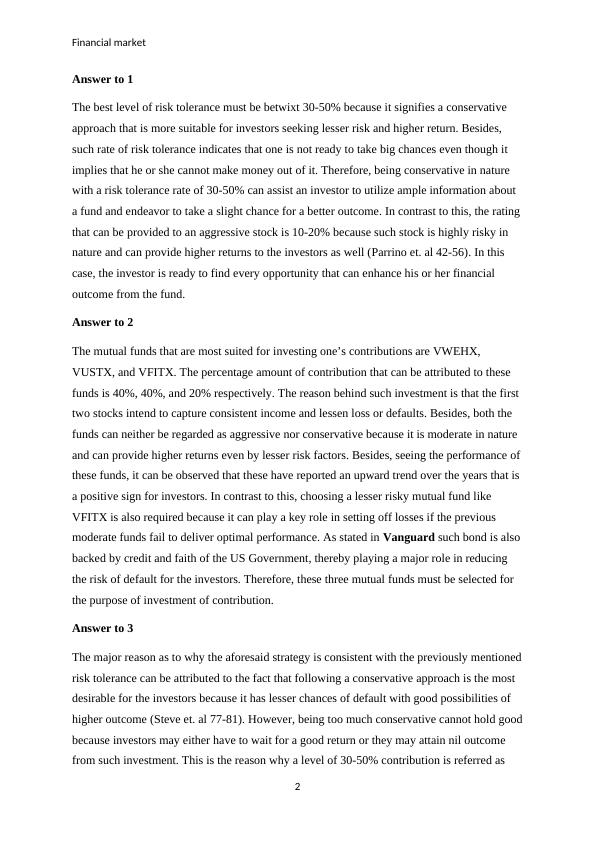Investment Strategy for Financial Market with Conservative Risk Tolerance