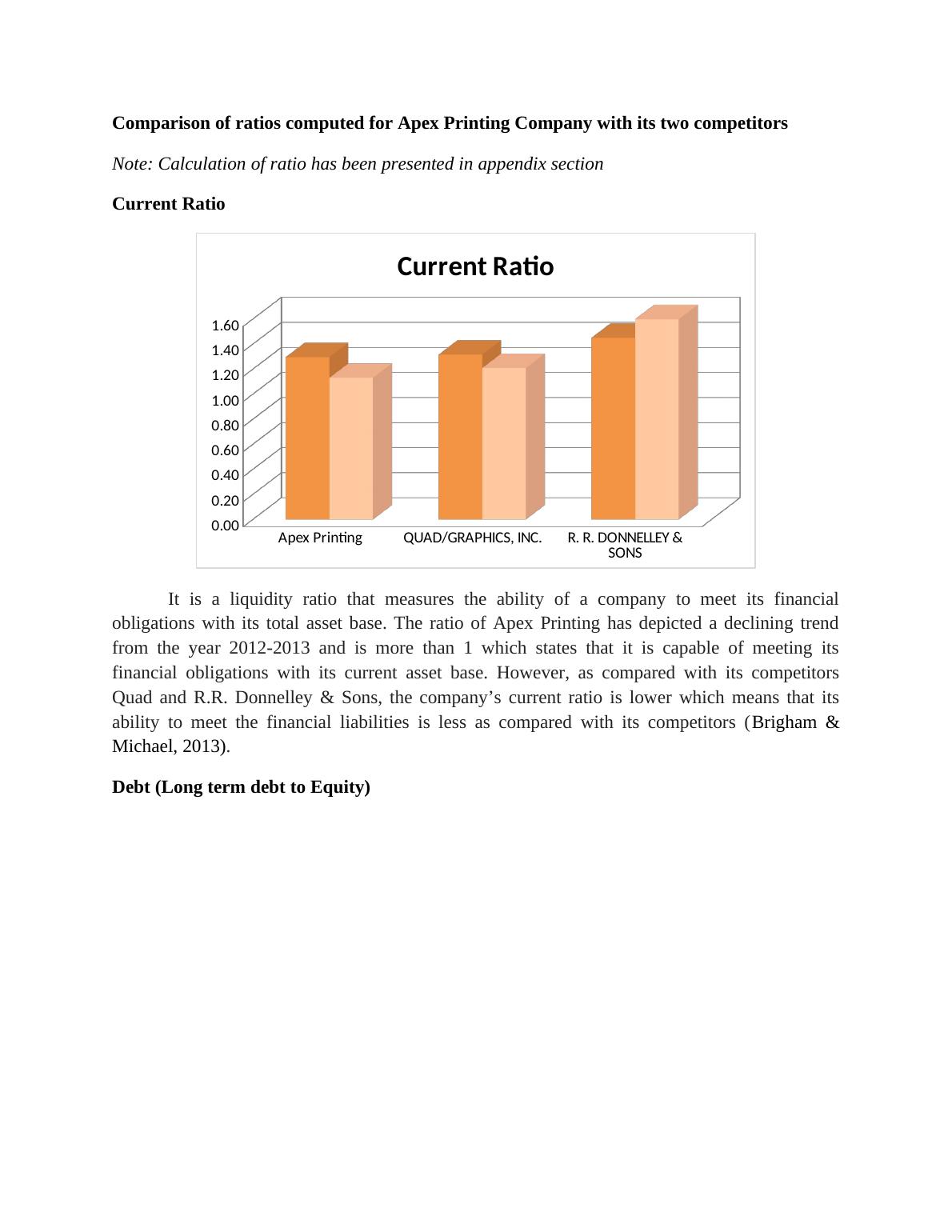 Comparison of Ratios for Apex Printing Company and Competitors