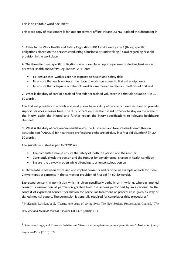 First Aid Assessment Desklib