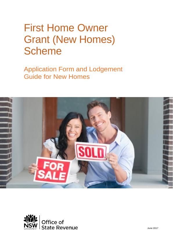 First Home Owner Grant (New Homes) Scheme Application Form and