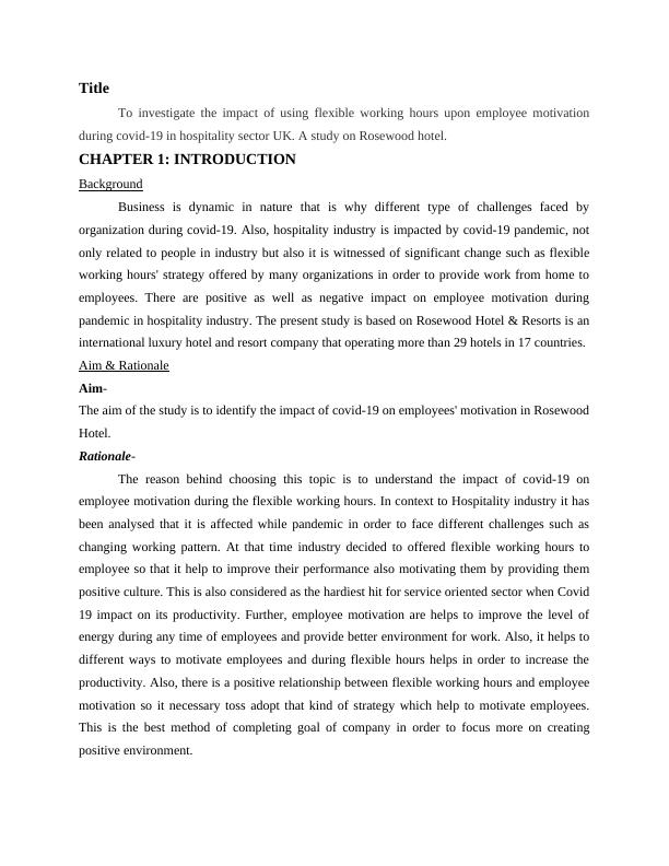 Impact of Flexible Working Hours on Employee Motivation during Covid-19 in Hospitality Sector UK: A Study on Rosewood Hotel_4