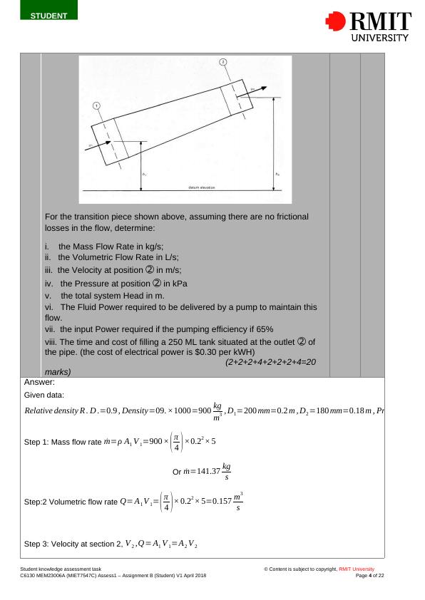 Apply Fluid and Thermodynamics Principles in Engineering - Assignment Part B_4