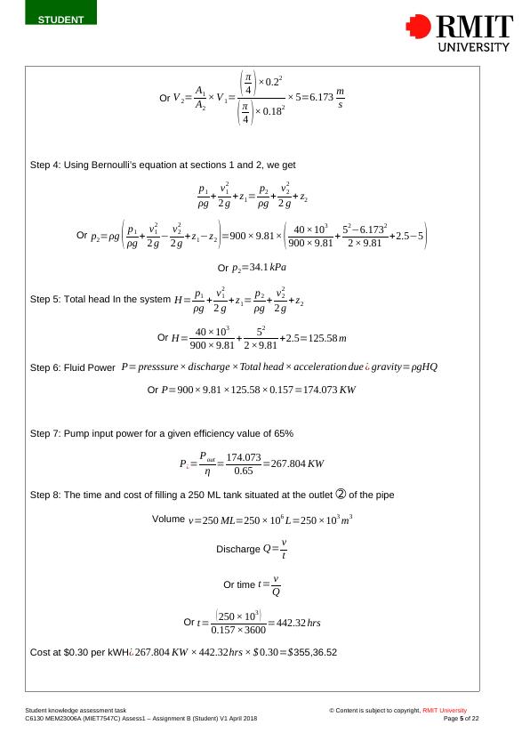 Apply Fluid and Thermodynamics Principles in Engineering - Assignment Part B_5