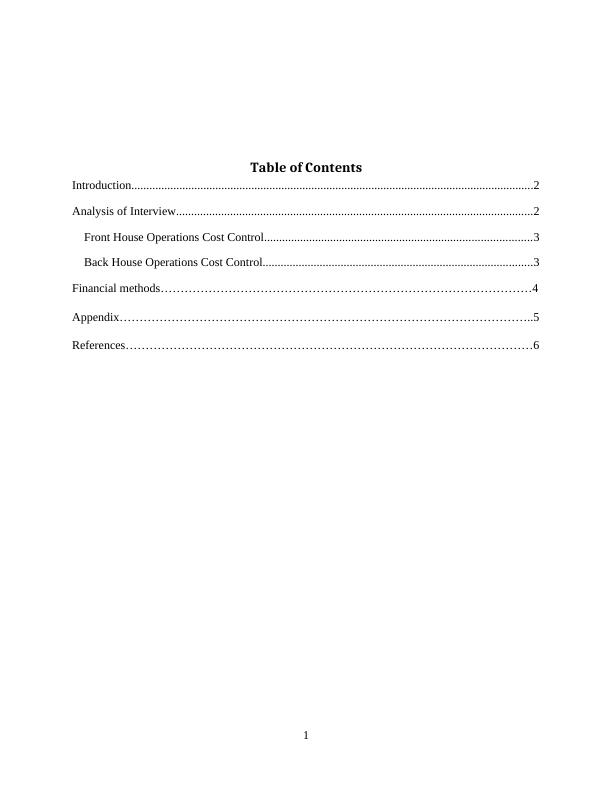Cost Control and Financial Management in Food and Beverage Industry