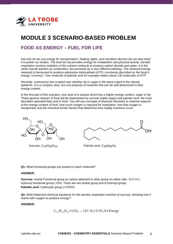 Food as Energy – Fuel for Life: Chemistry Essentials Scenario-Based Problem_1