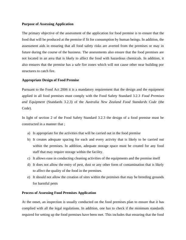 Assessing Application for Food Premise Design, Process, and Suitability