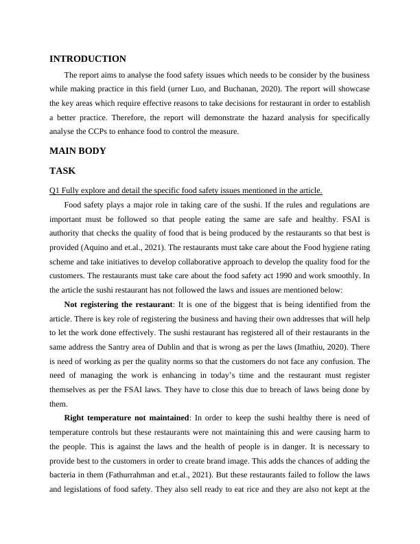 Food Safety Hazard Analysis For Sushi Restaurant