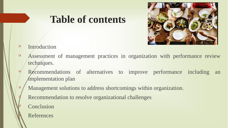 Food Service Management Assessment, and Solutions