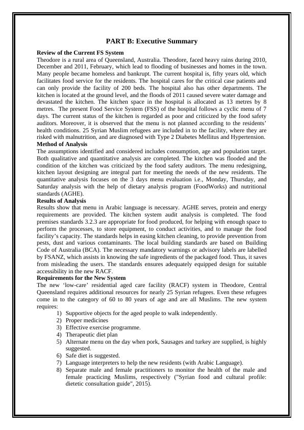 Food Service Management for a Rural Hospital in Queensland, Australia