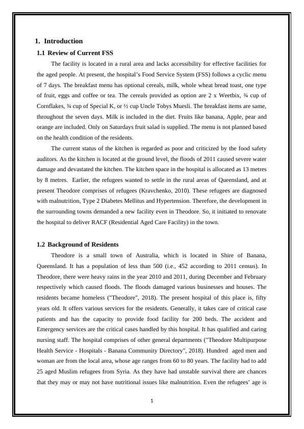 Food Service Management for a Rural Hospital in Queensland, Australia