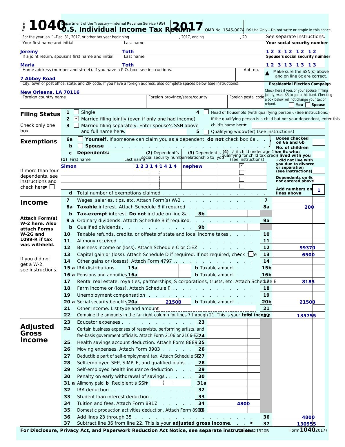 Form 1040 (2017) - U.S. Individual Income Tax Return