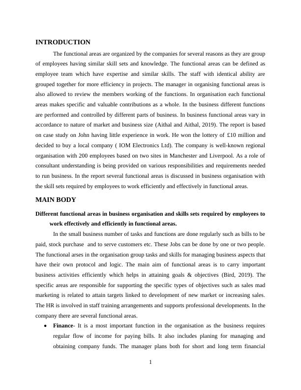 Functional Areas in Business Organisation and Required Skill Sets