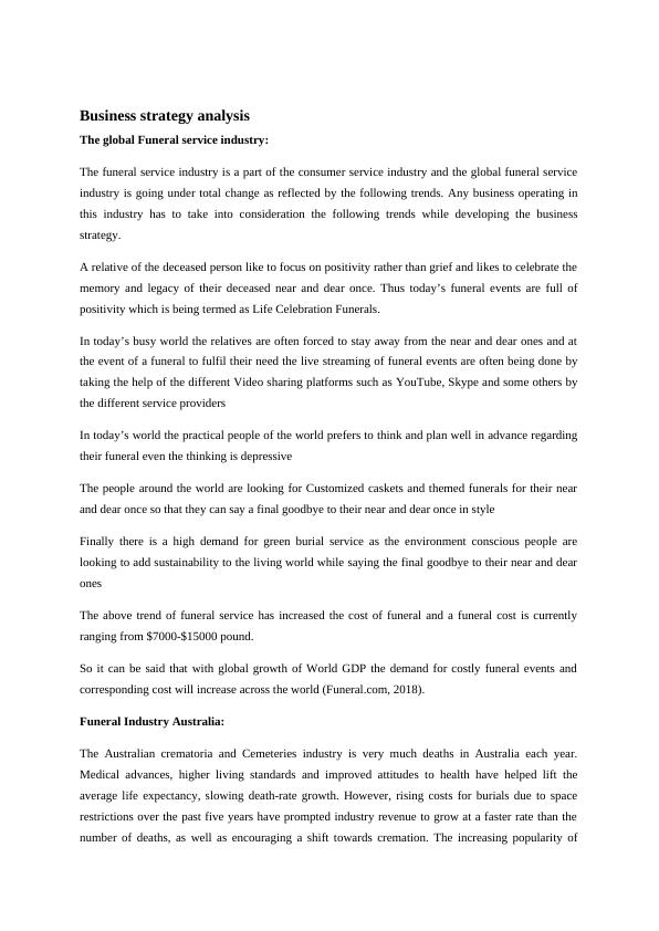 Business Strategy Analysis for the Global Funeral Service Industry