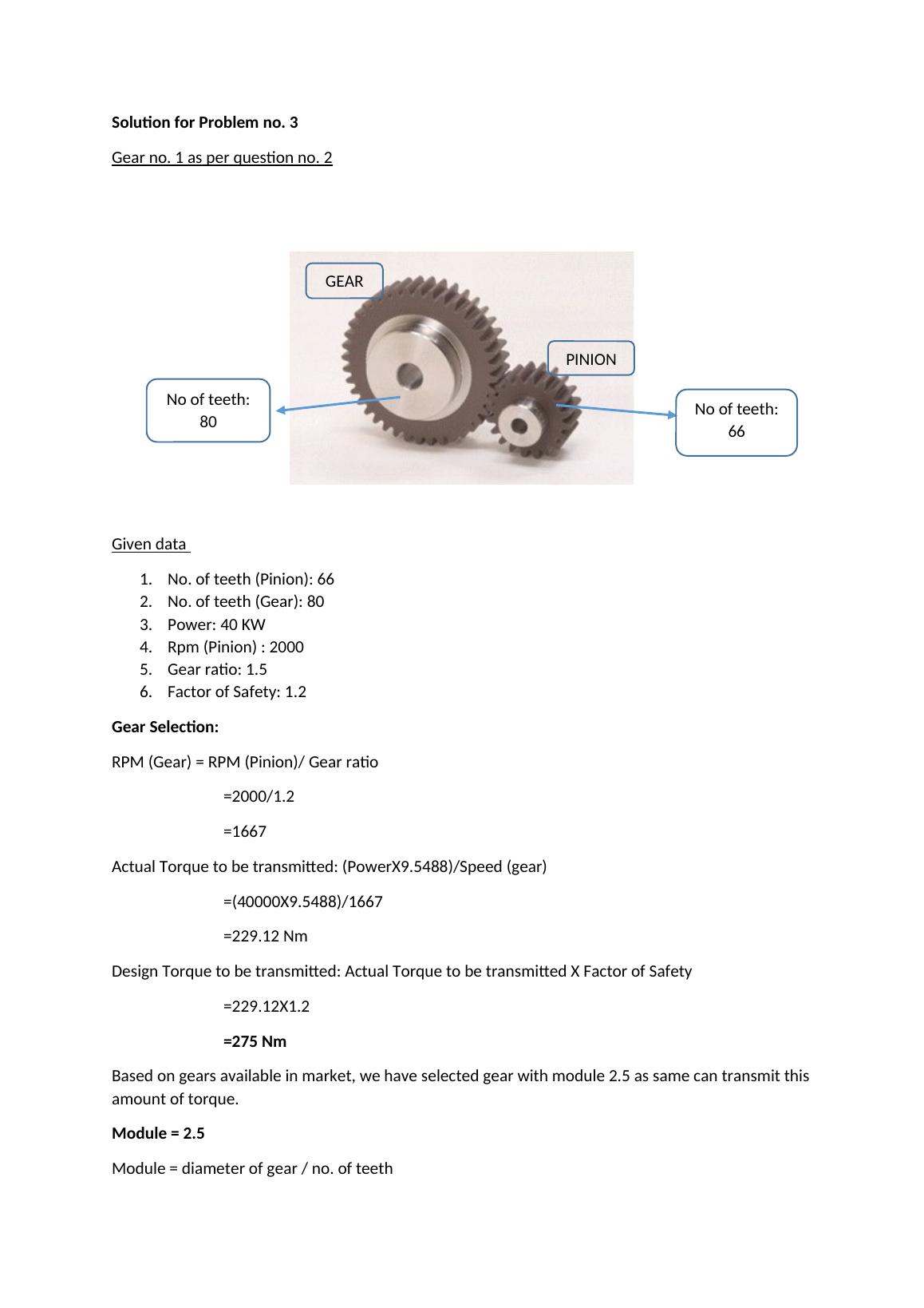 Gear and Pinion Selection for Power Transmission - Desklib
