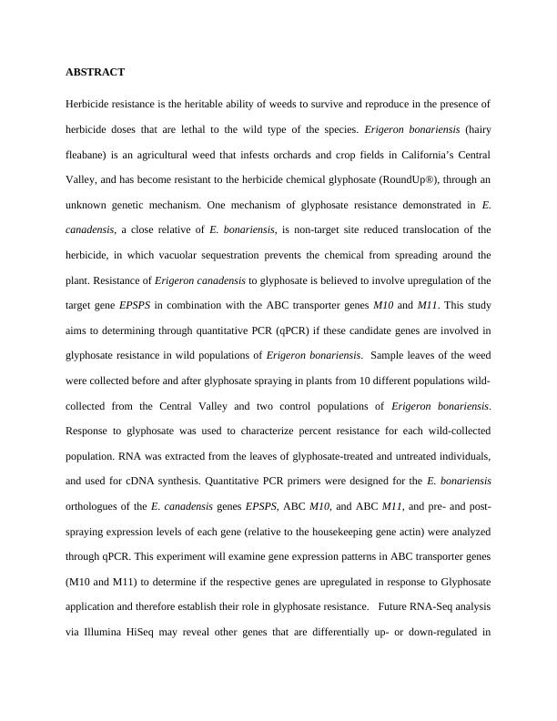The Genetic Basis of Glyphosate Resistance in Erigeron bonariensis L._2