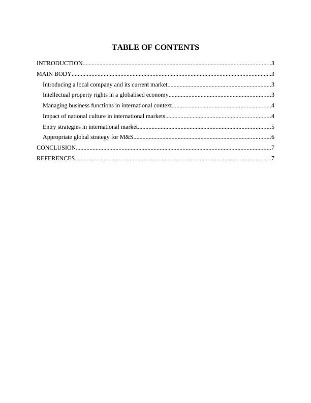 Global Business Aspects: A Case Study of Mark and Spenser (M&S)